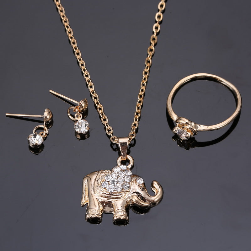 Animal Pendant Jewelry Set: Necklace, Ring, Earrings