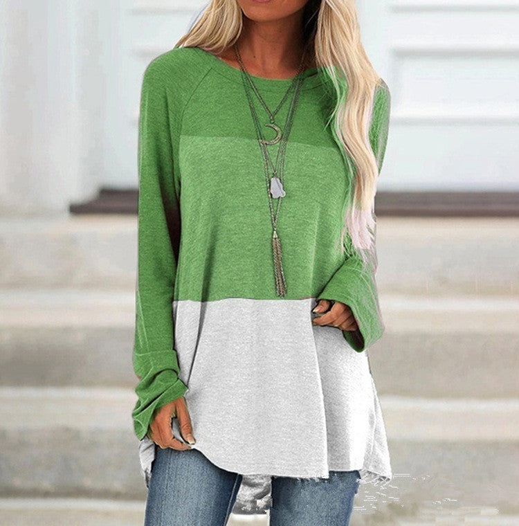 Color Block Casual Long Sleeve Crew Neck T-Shirt