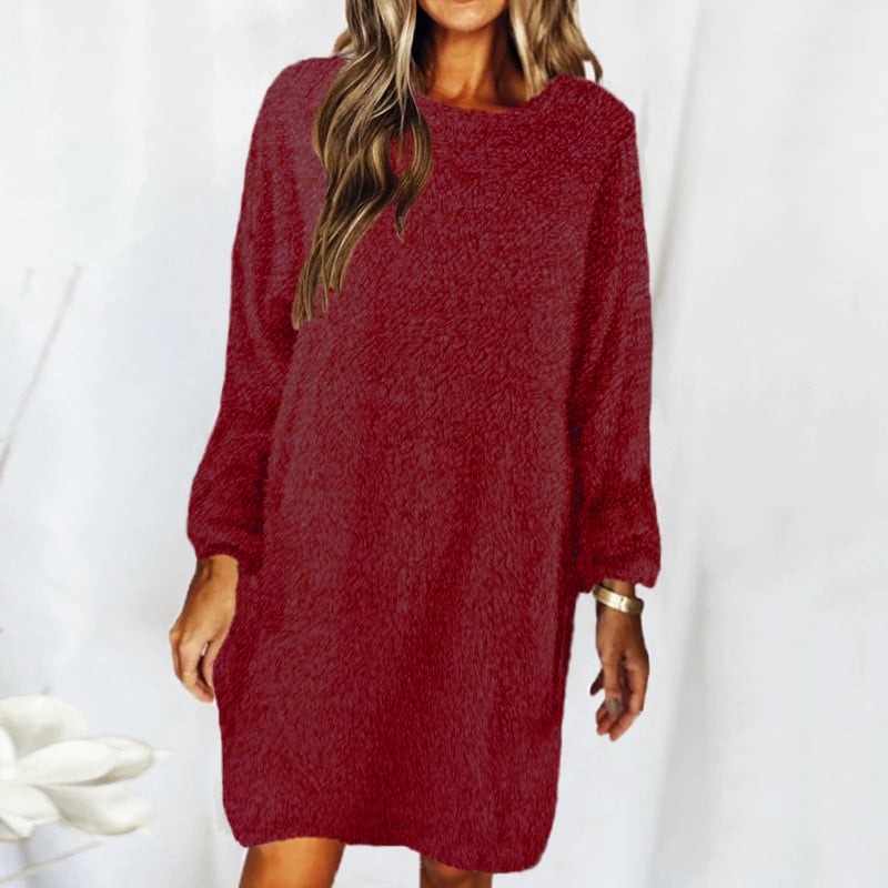 New Style Loose Long-Sleeved Plush Sweater Dress