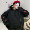 Embroidered Strawberry Hooded Sweater with Velvet Lining