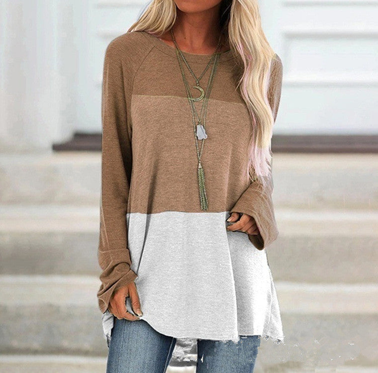 Color Block Casual Long Sleeve Crew Neck T-Shirt