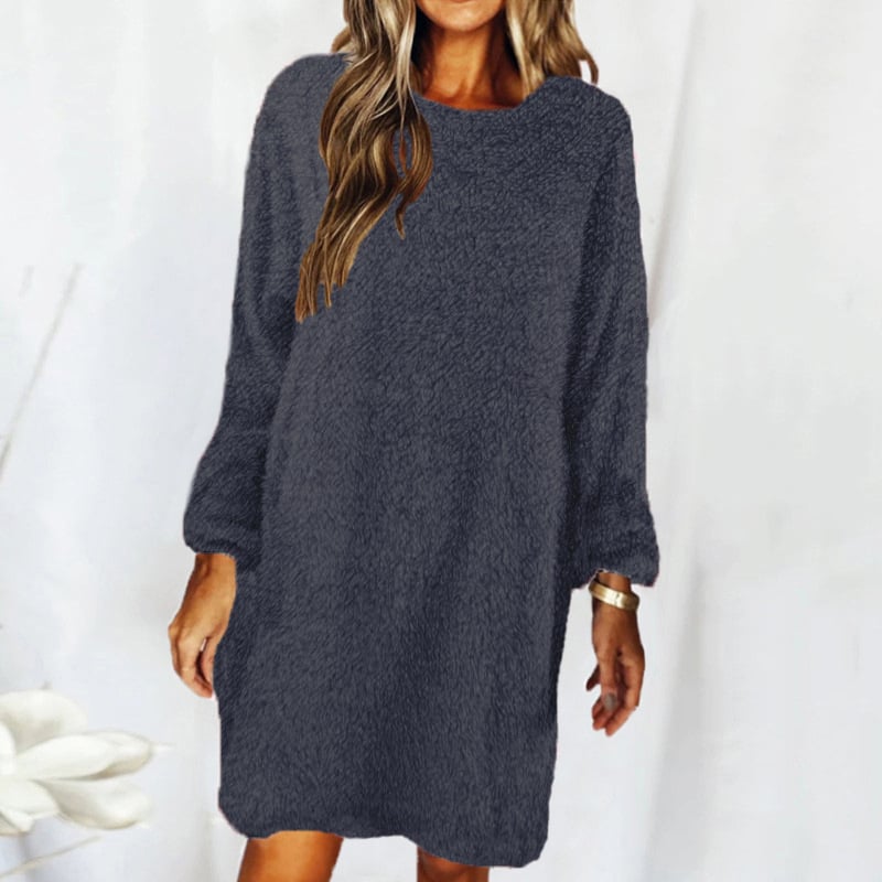 New Style Loose Long-Sleeved Plush Sweater Dress