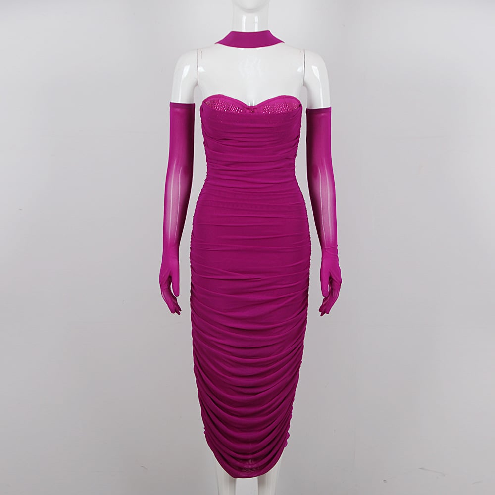 Mesh Stitching Bandage Suspender Dress