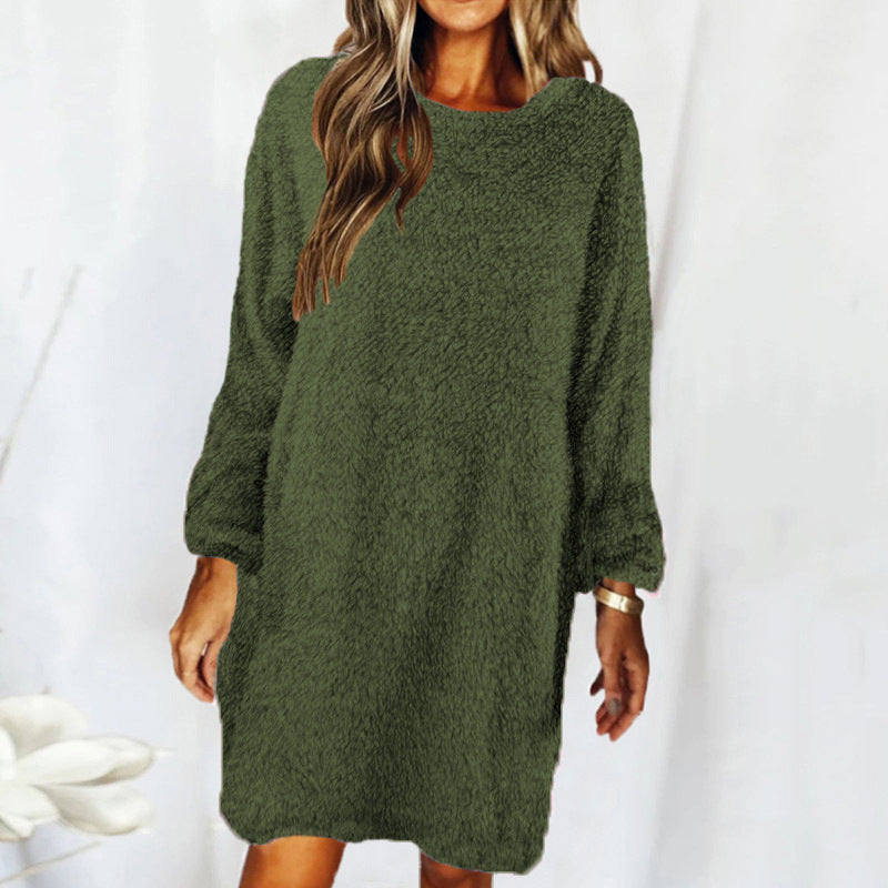New Style Loose Long-Sleeved Plush Sweater Dress