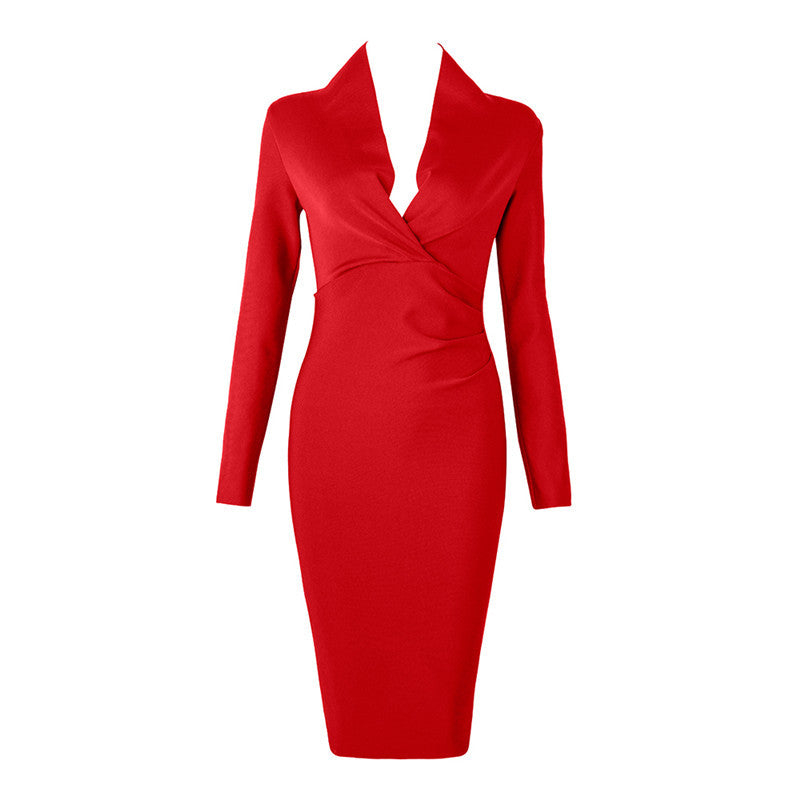 V-neck Tight Wrap Dress for Party and Auto Show Host