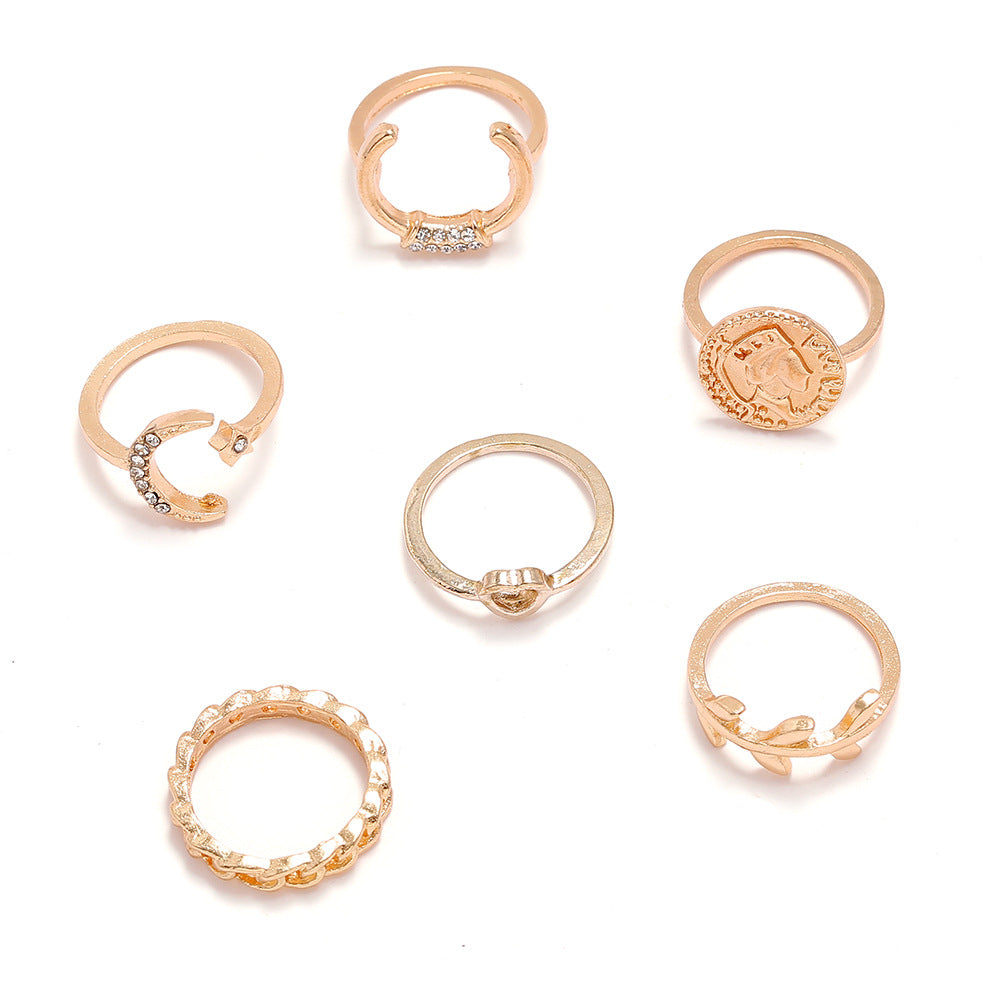 Metal Diamond Love Moon Knuckle Ring 6-Piece Set