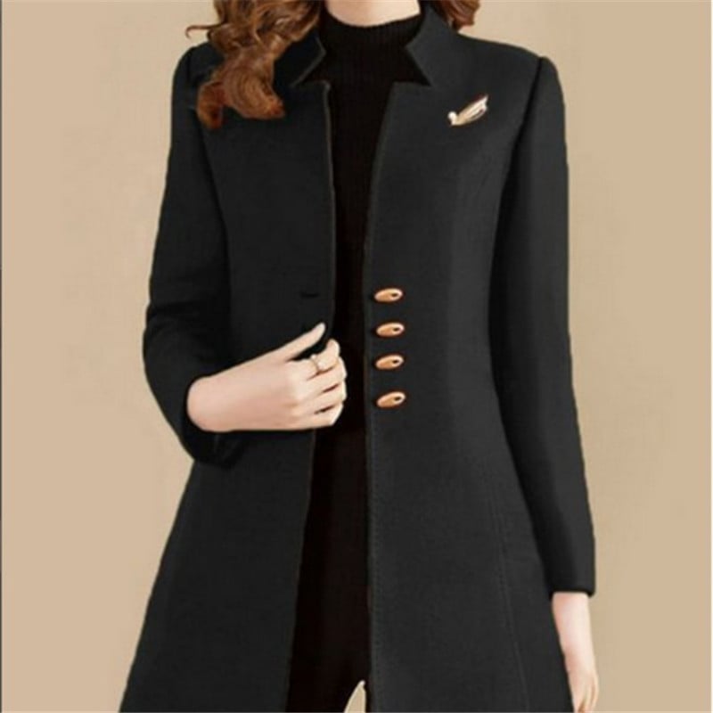 Korean Style Solid Color Woolen Coat for Women
