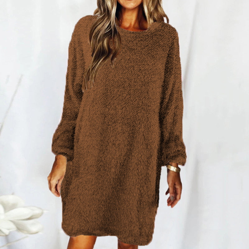 New Style Loose Long-Sleeved Plush Sweater Dress