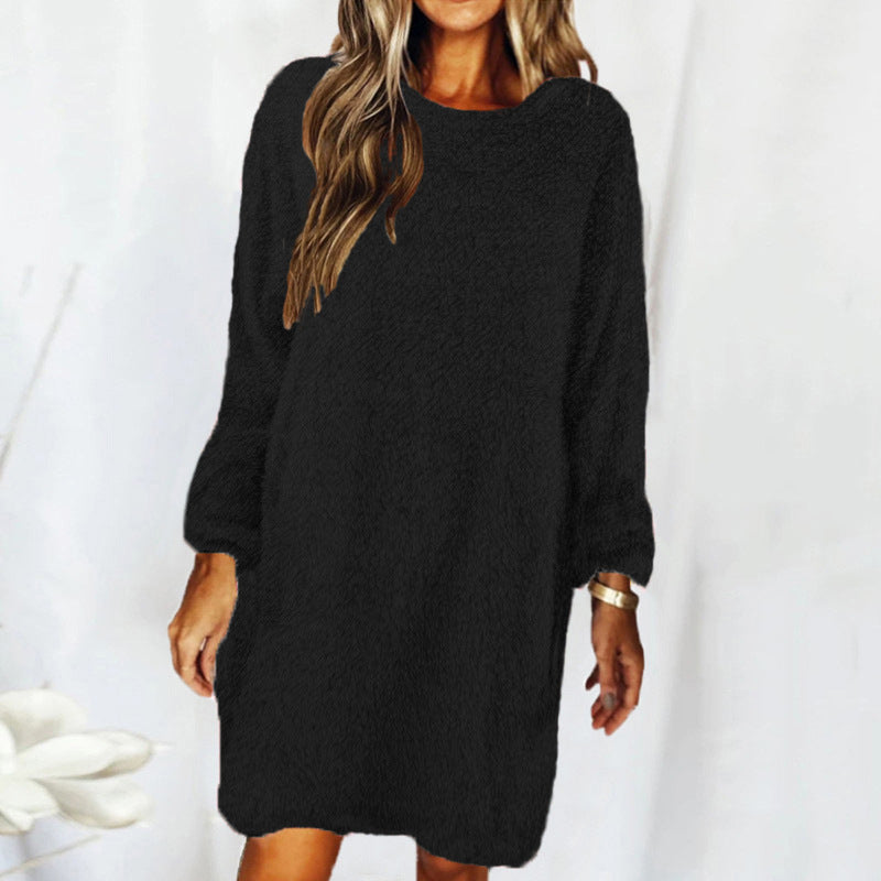 New Style Loose Long-Sleeved Plush Sweater Dress