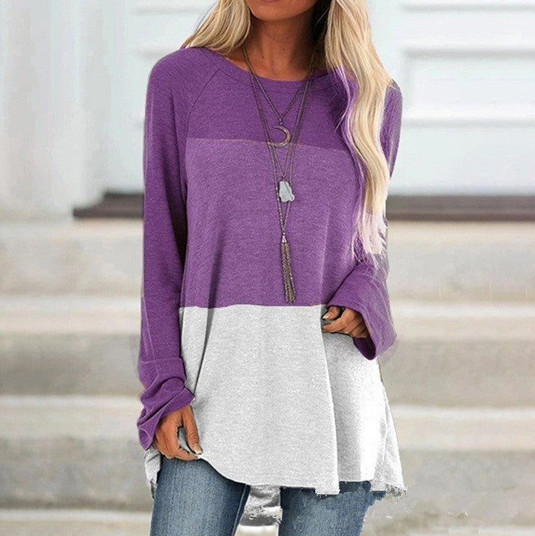 Color Block Casual Long Sleeve Crew Neck T-Shirt