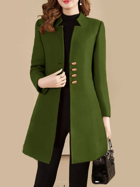 Korean Style Solid Color Woolen Coat for Women