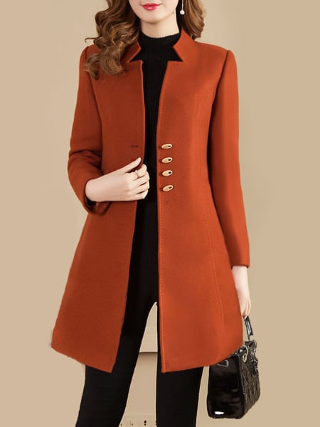 Korean Style Solid Color Woolen Coat for Women