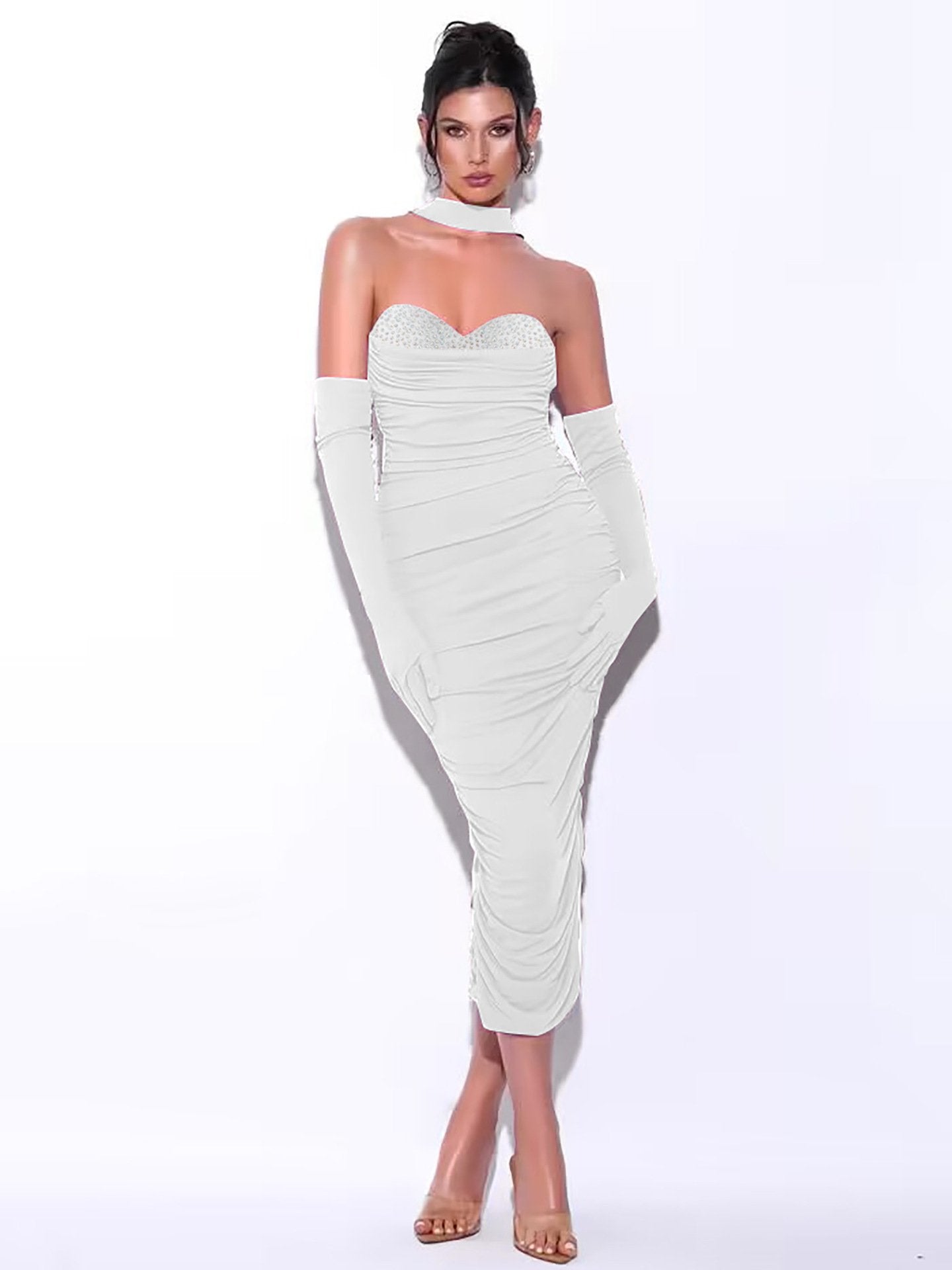 Mesh Stitching Bandage Suspender Dress