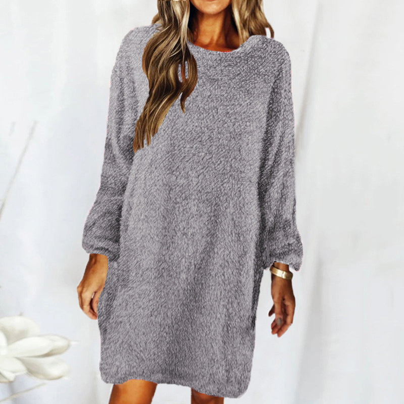 New Style Loose Long-Sleeved Plush Sweater Dress